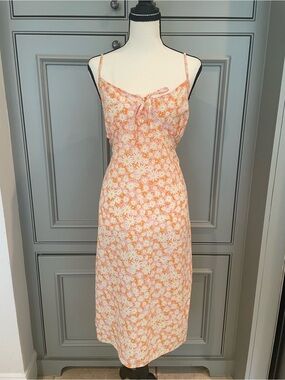 Orange Yellow White Daisy Slip Dress Adjustable Straps Summer Beach